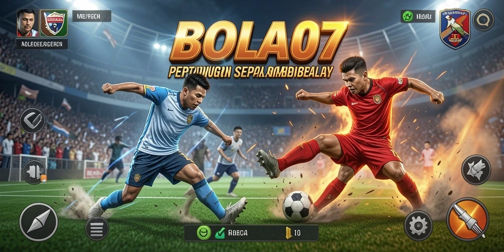 Screenshot menampilkan aksi seru dalam pertandingan sepak bola BOLA07.