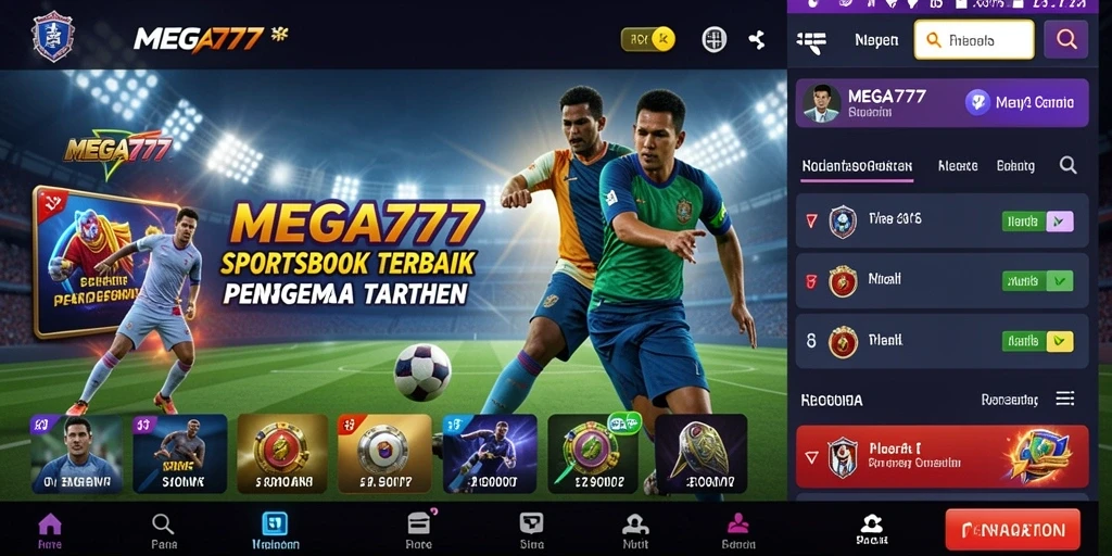 Tampilan utama MEGA777 dengan berbagai pilihan taruhan Sportsbook.