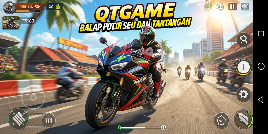 Tampilan gameplay menegangkan dengan aksi balap motor.