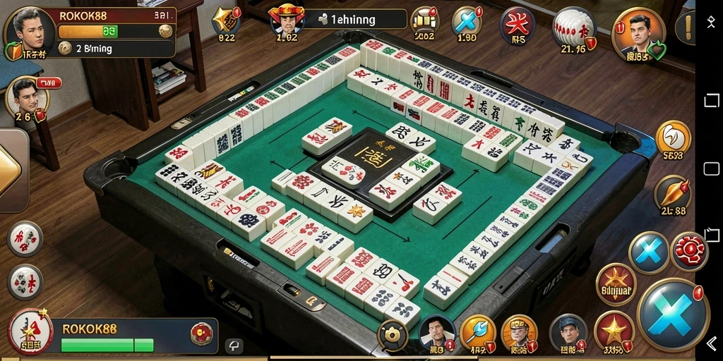 Tampilan gameplay menarik dari ROKOK88 saat beradu strategi Mahjong.