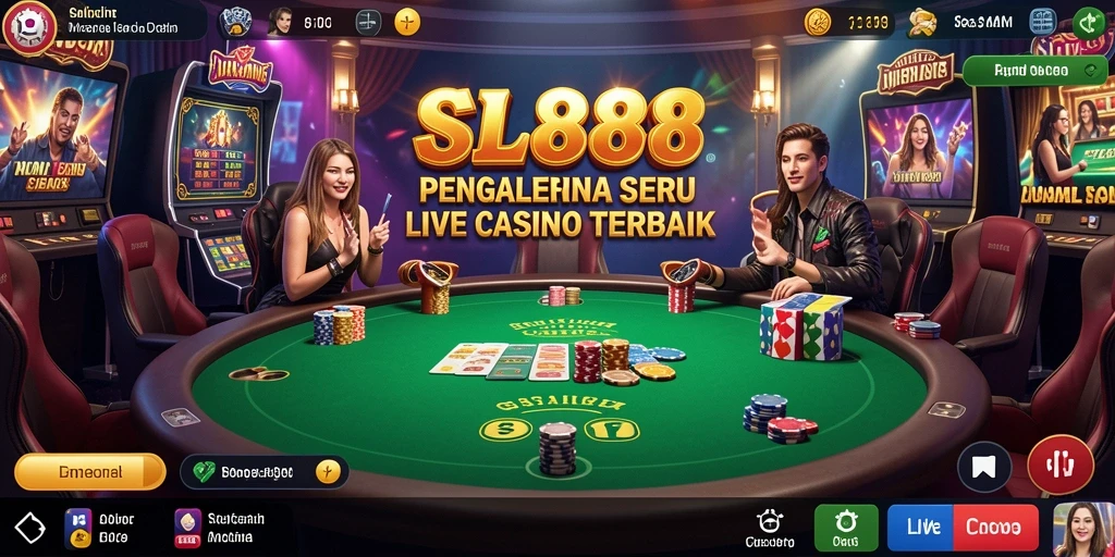 Screenshot gameplay SL888 menampilkan dealer nyata dan meja permainan langsung.