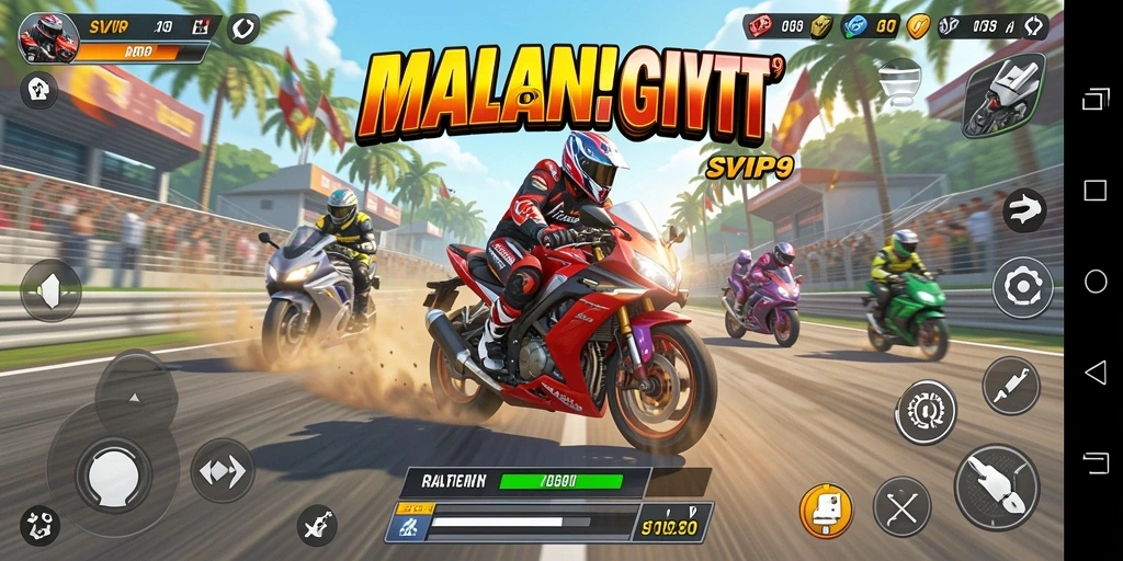 Tampilan gameplay SVIP9 yang mendebarkan dalam balapan motor.